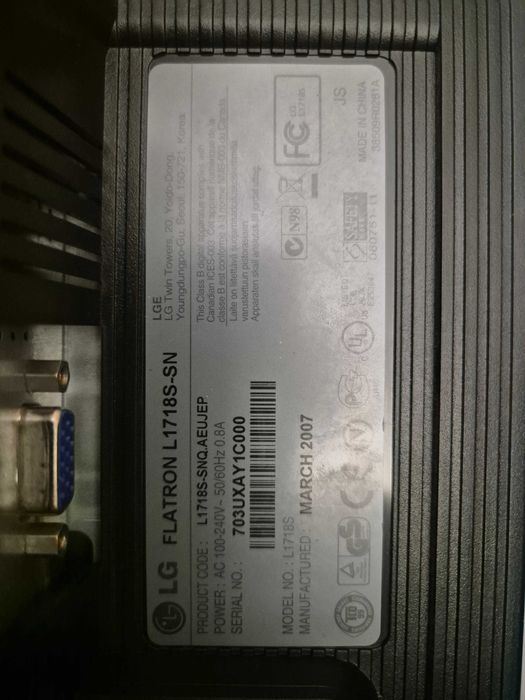 Monitor asus lg l1752s