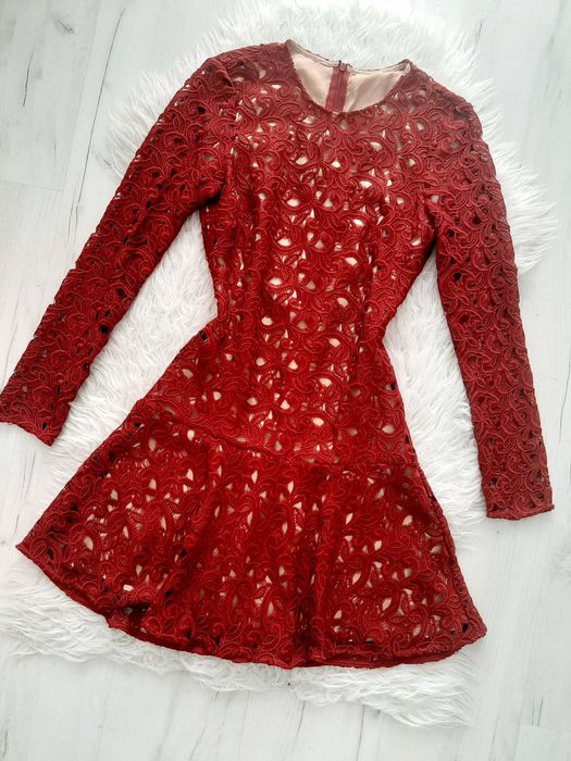 ZARA bordowa sukienka koronkowa XS