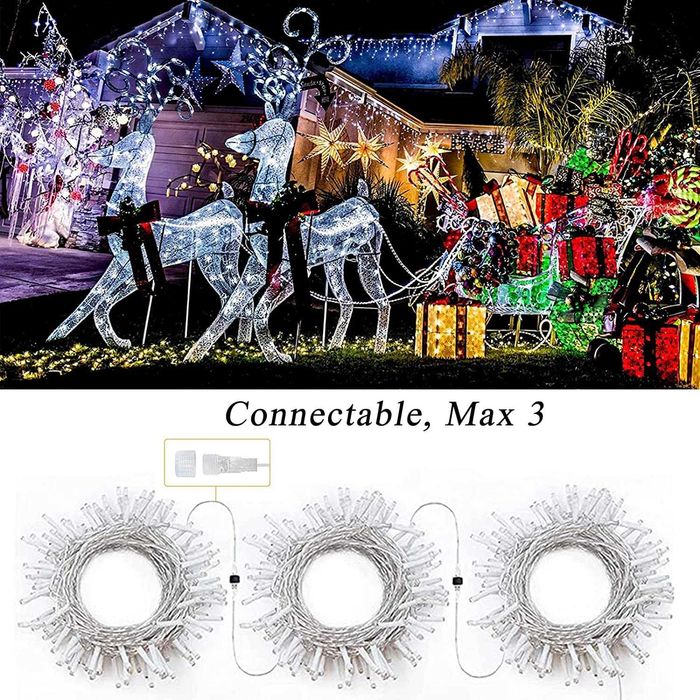 Luzes brancas de árvore de Natal, 20 m, 200 LED, c/ controlo remoto