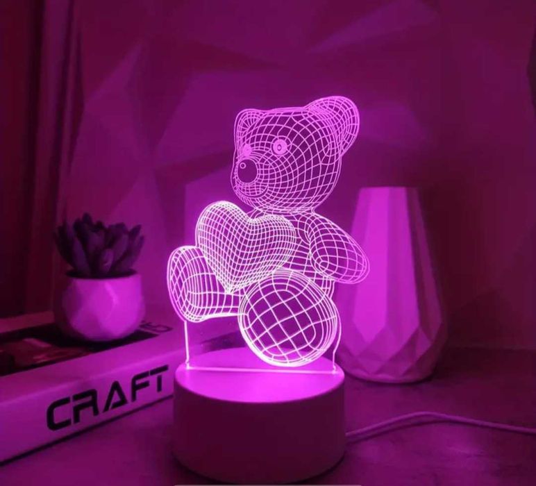 Нічник у формі ведмедика в рожевому кольорі