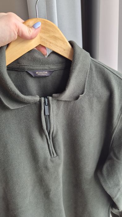 Ciemnozielony męski sweter z zamkiem i kołnierzykiem Massimo Dutti M