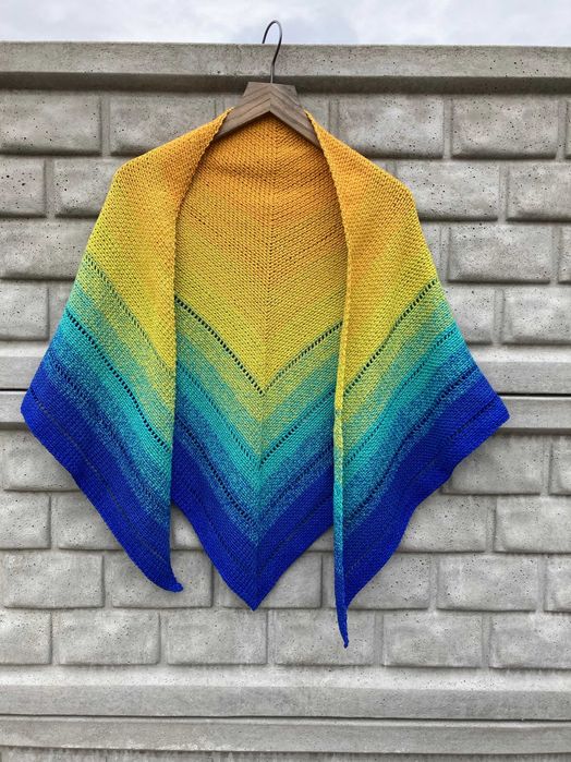 chusta na szydelku żółty i niebieski, gruba, handmade