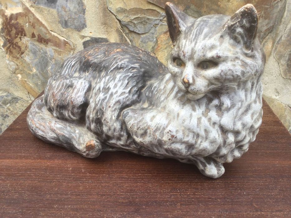 Grande Gato faiança Caldas da Rainha José belo 32 cm Marcado Séc XIX