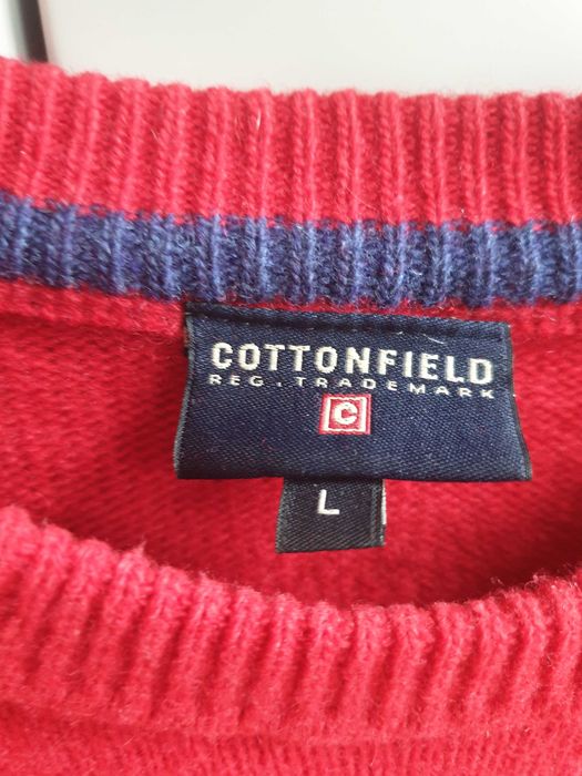Sweter Cottonfield czerwony wełniany L męski