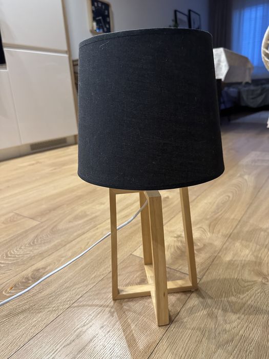 Lampka nocna czarna + drewno