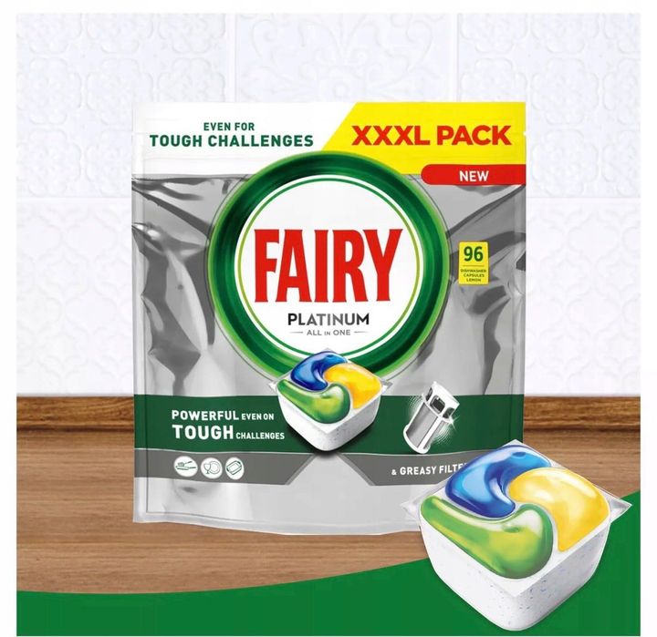 Fairy 96 Platinum All In One kapsułki do zmywarki lemon cytrynowe 96 sztuk