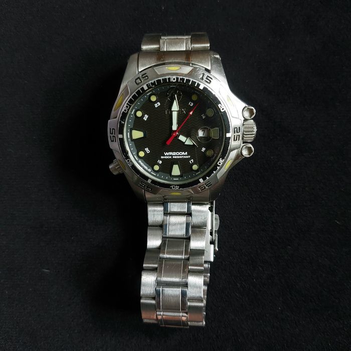 Timex WR200M Shock Resistant INDIGLO - bezel sprawny, stal, działający.