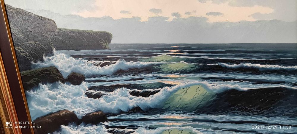 Pintura a óleo pôr do sol no mar