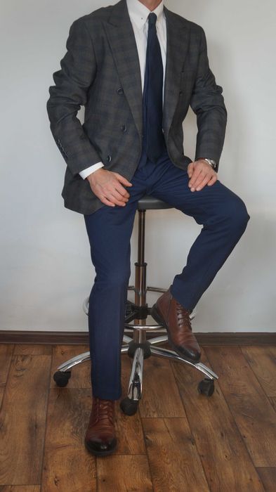 Marynarka dwurzędowa Pawo 176/108 Szary Grafit w Kratę Klasyczna