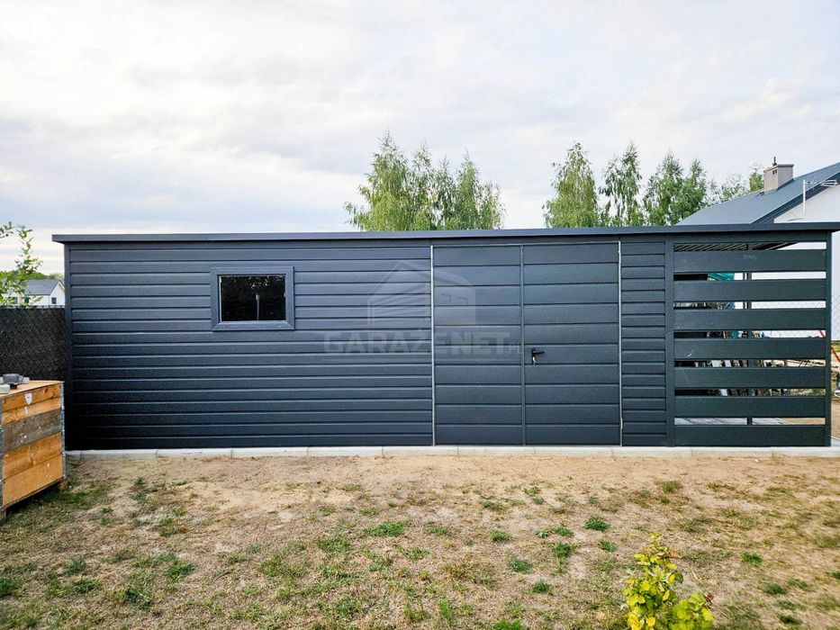 Schowek Domek Ogrodowy 6,5X2,5M Antracyt Grafit Dach Spad W Tył Ts841
