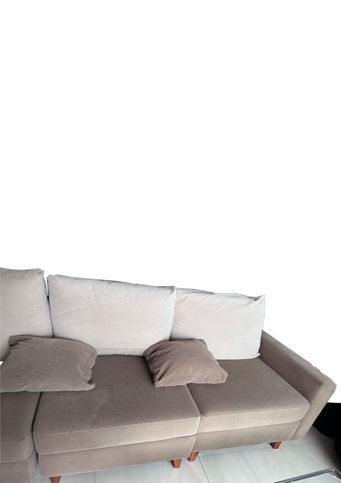 sofa modular beje e branco sujo