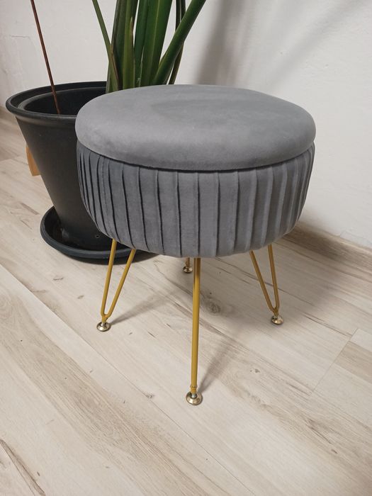 Taboret, pufa że schowkiem aksamit, złoto