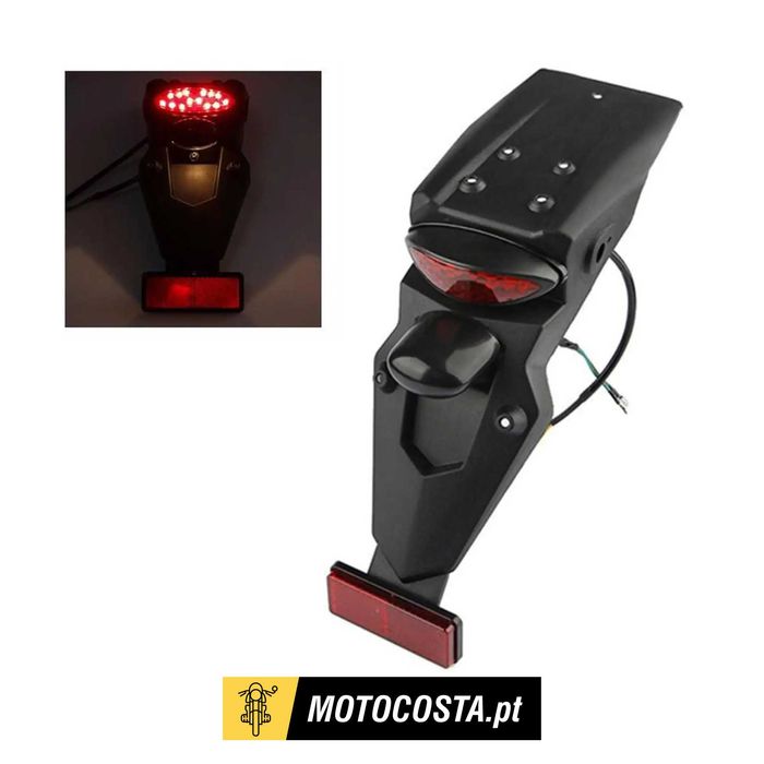 Guarda-lamas traseiro universal com luz LED e suporte para matrícula