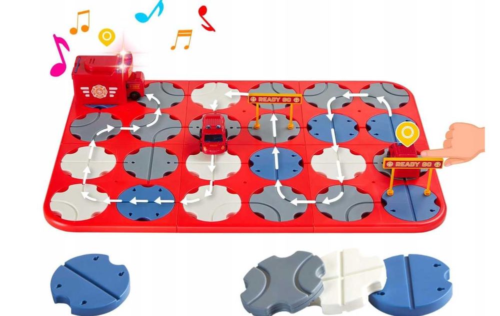 Tor samochodowy puzzle z labiryntem dla autek efekty dźwiękowe czerwon