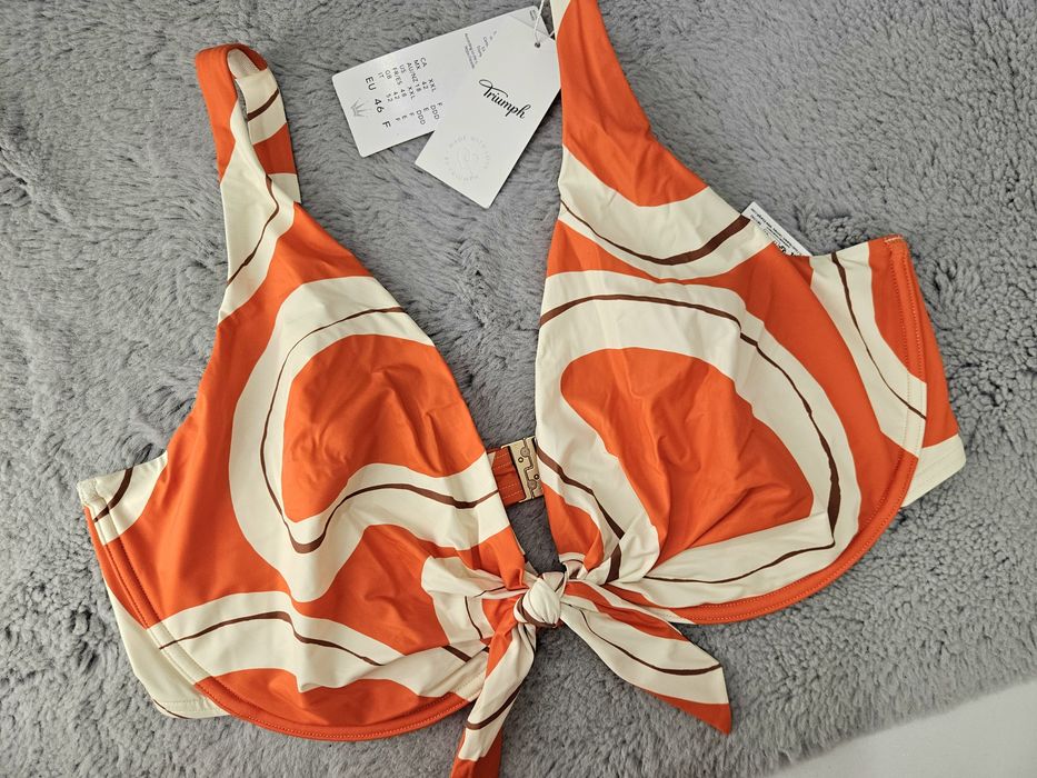 Biustonosz kąpielowy góra bikini Triumph 46F 95F miękki z fiszbiną pomarańczowo-kremowy