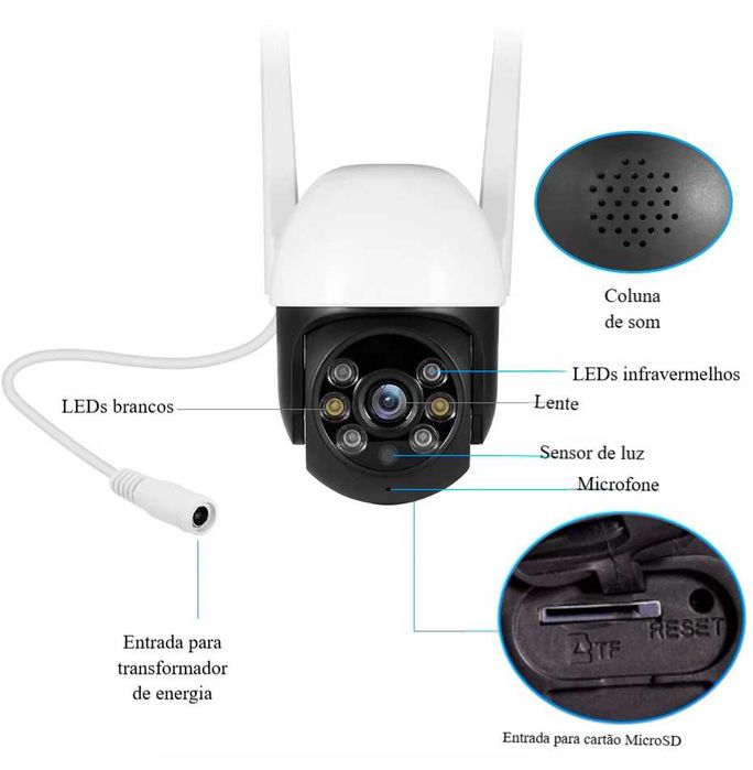 Câmara vigilância interior exterior IP WiFi PTZ Full HD 1080P Visão Noturna Tuya - NOVA