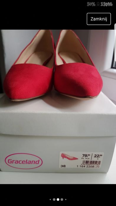 Czółenka NOWE Deichmann Czerwone Malinowe Eco Zamsz