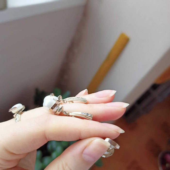 Серебряный набор с жемчугом и золотыми пластинами