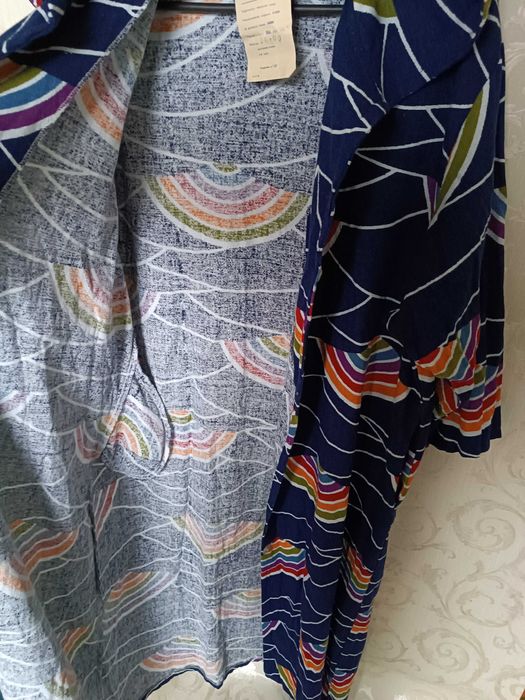 євро 46 / 50-52-54 синій махровий халат у веселках довгий +капюшон ГДР