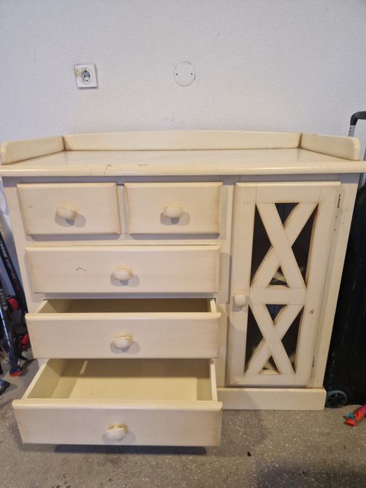 Movél madeira maciça branco com gavetas