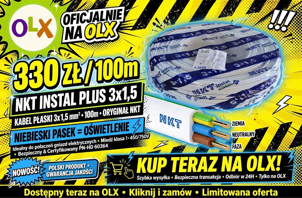 Przewód NKT instal plus 3x1.5mm. Oryginal !