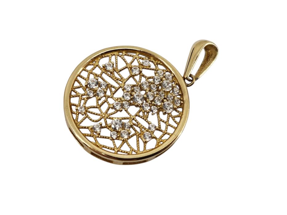 WSPANIAŁA ZŁOTA ZAWIESZKA okrągła z cyrkoniami 2,81G 585