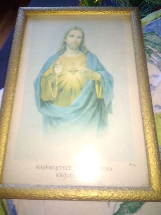 Stary Obraz Najś. Serce Jezusa Króluj Nam i inne