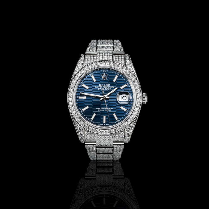 Zegarek Rolex Datejust 41 z diamentami full iced, niebieska tarcza