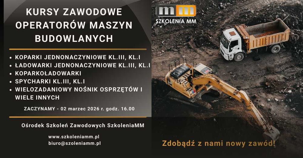 Kurs operator koparki, koparkoładowarki, ładowarki