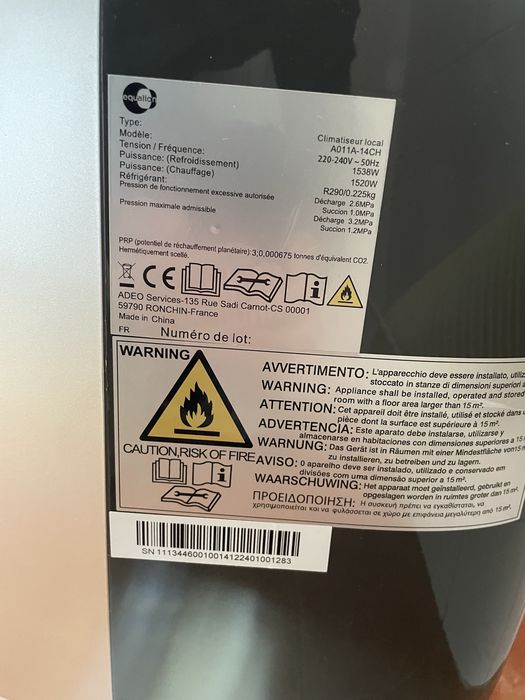 Vendo ar condicionado portátil Equation Q 14K, com 14000 BTU