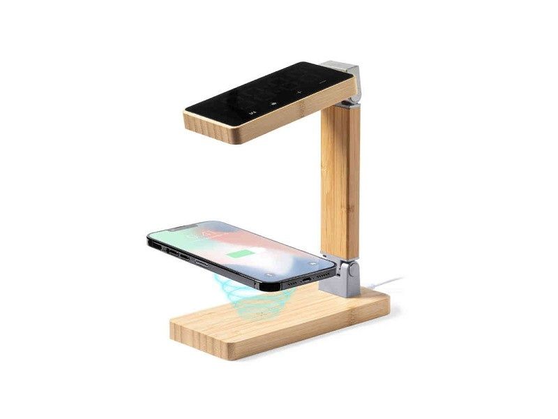 Relógio Multifuncional em Bambu com Carregamento Wireless 15W