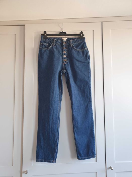 Granatowe spodnie z guzikami H&M dżinsowe dżinsy jeansy 36 30