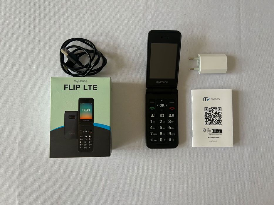 Telefon z klapką myPhone FLIP LTE dla seniora czarny granatowy  komplet