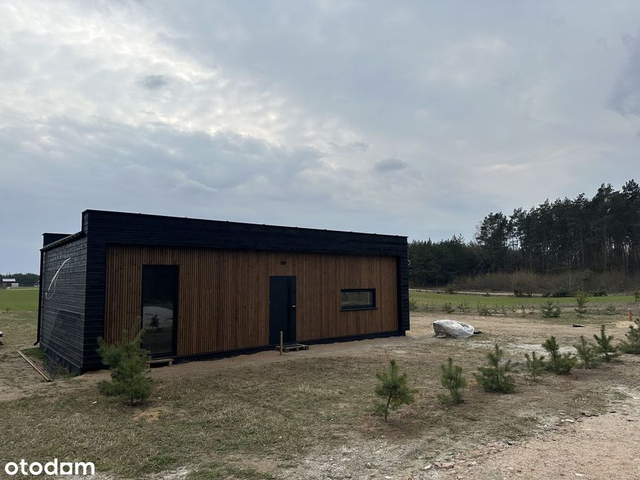 Nowoczesny dom 65m2 działka 1000m nad jeziorem przy lesie, kominek