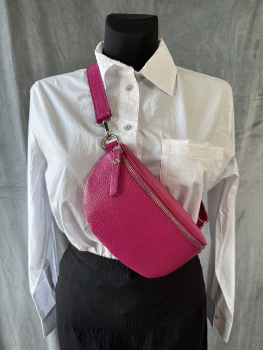 Mała nerka fuksja skóra naturalna Włoska - nowa