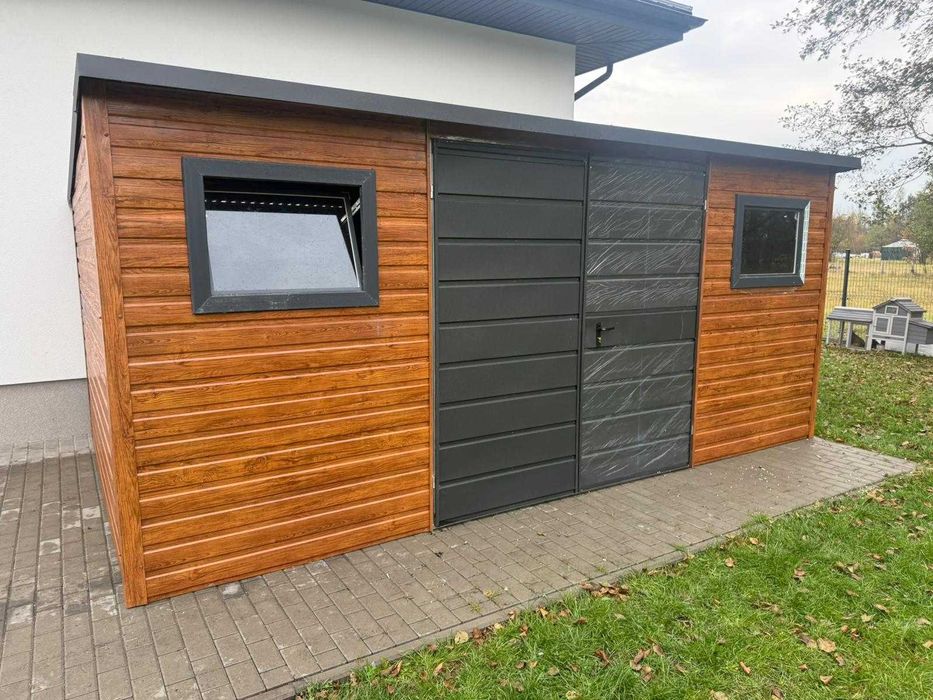 Domek Schowek Ogrodowy 5×4 złoty dąb+ ciemny grafit mat PREMIUM