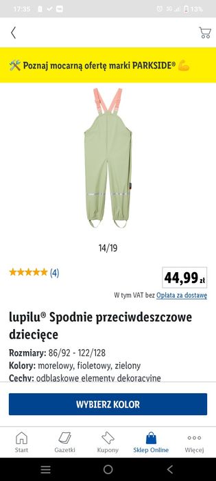 Spodnie przeciwdeszczowe dziewczynka 86/92