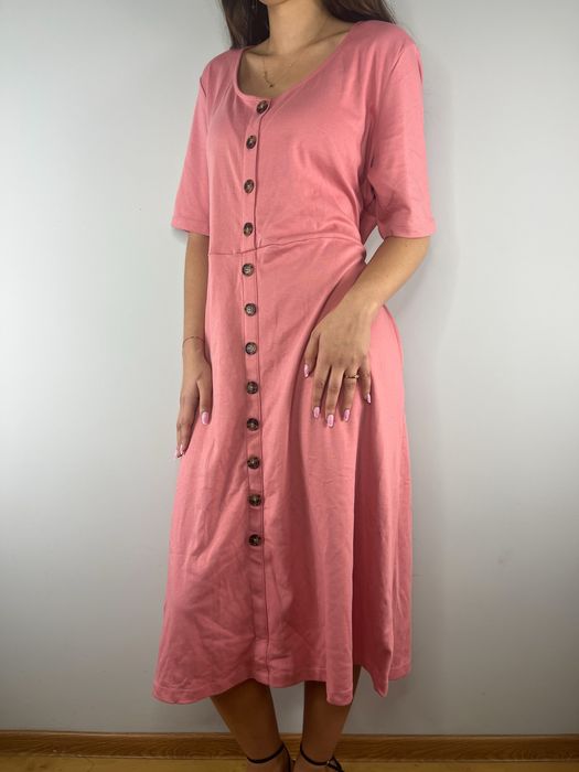 Różowa bawełniana sukienka midi szmizjerka Rainbow rozmiar 46