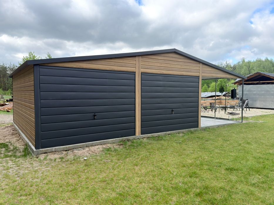 Garaze drewnopodobne 6x6 plus 3m wiata tyl ażur kolor winchester – pohled 2