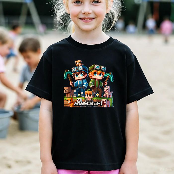 Koszulka dziecięca czarna – Pikselowy Świat – minecraft prezent 128