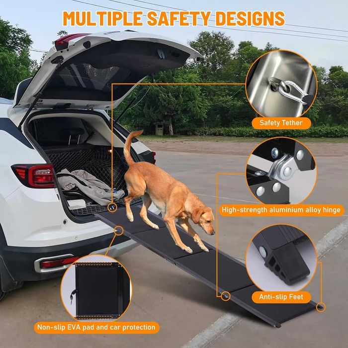 Rampa Dobrável para Cães para Carro até 70kg | Rampa Portátil Antiderrapante para Cães Médios e Grande