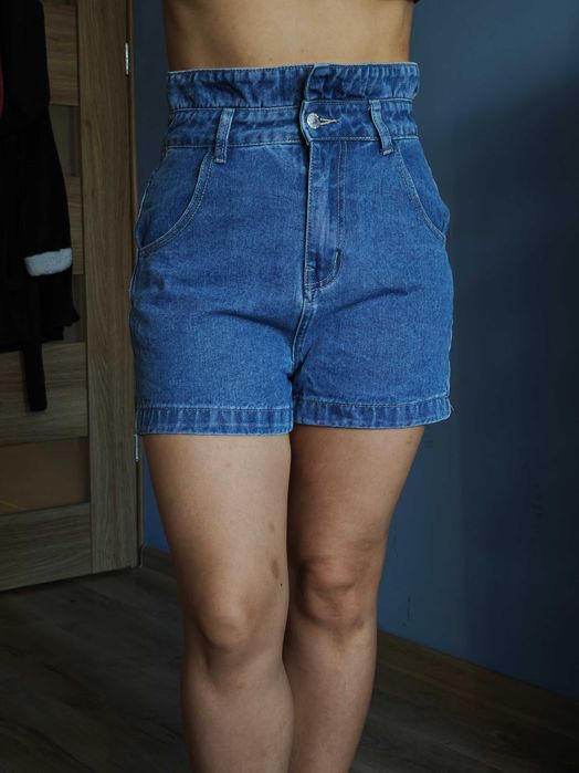 Niebieskie jeansowe szorty z wysokim stanem, XS