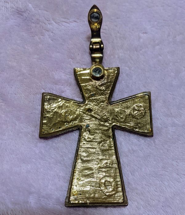 Cruz grande de bronze vintage pedras e enamel estilo Rap Hip Hop