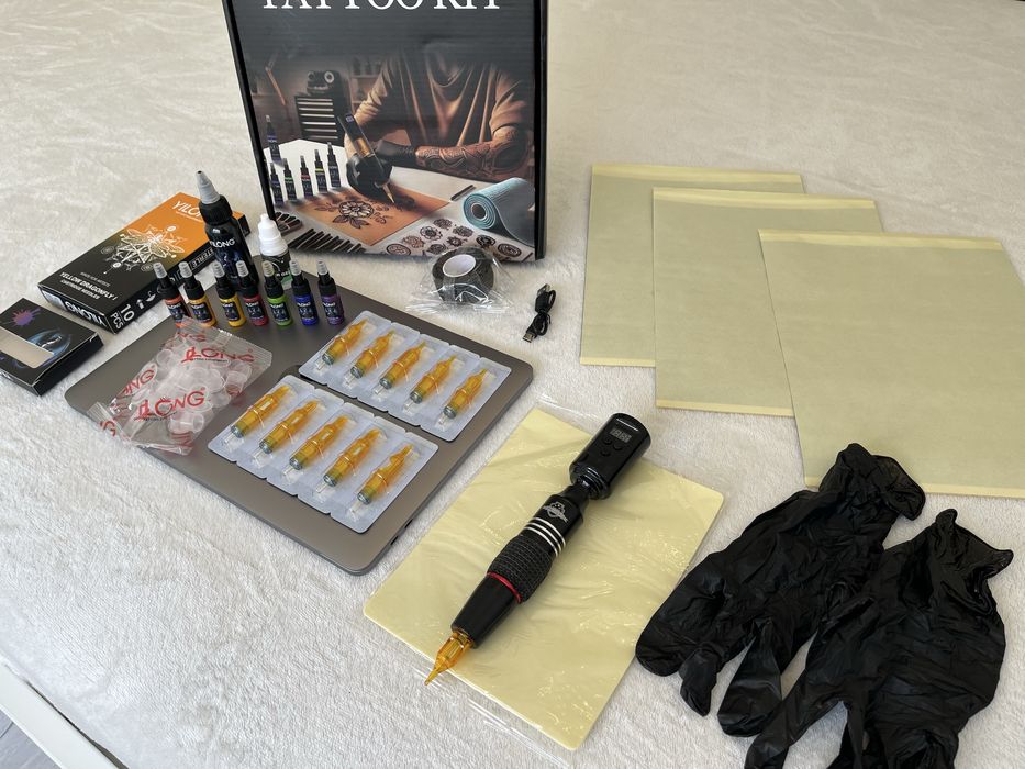 Kit Tatuagem S/ Fios COMPLETO Máquina/ Pen, Pele Treino NOVO