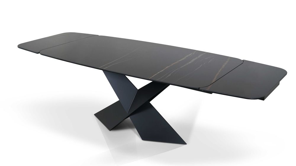 Stół SELVA 160x90cm+2x40cm Sahara Noir spiek kwarcowy rozkładany połysk beczka premium