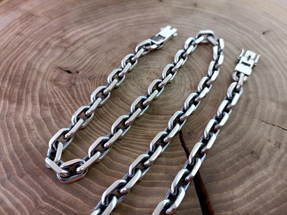 Серебряная большая цепочка Якорная, полновесная. Срібний ланцюг Якір