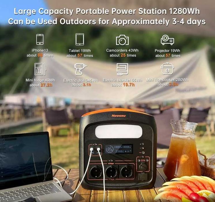 Estação Energia Portátil 1200W Lítio LiFePo4 1100Wh