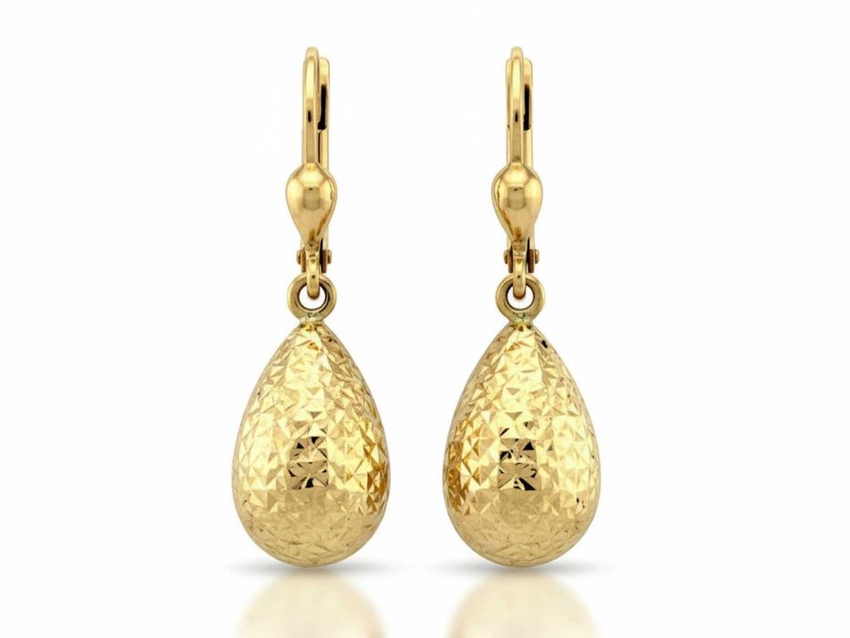Kolczyki złote wiszące w kształcie łezki diamentowane
