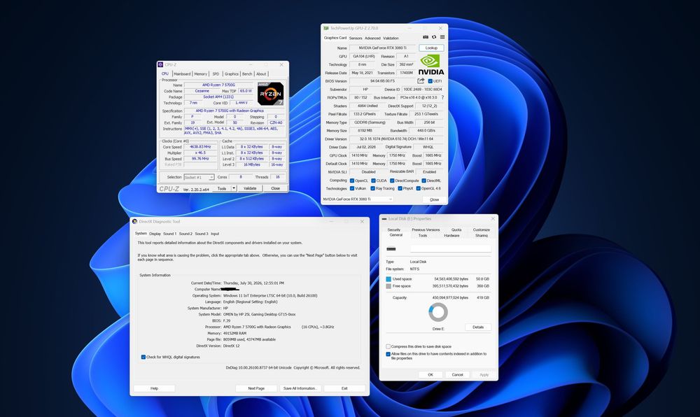 PC Gaming HP OMEN 25L - Nvidia 3060Ti - 48GB RAM + Monitor HP 24x 144Hz