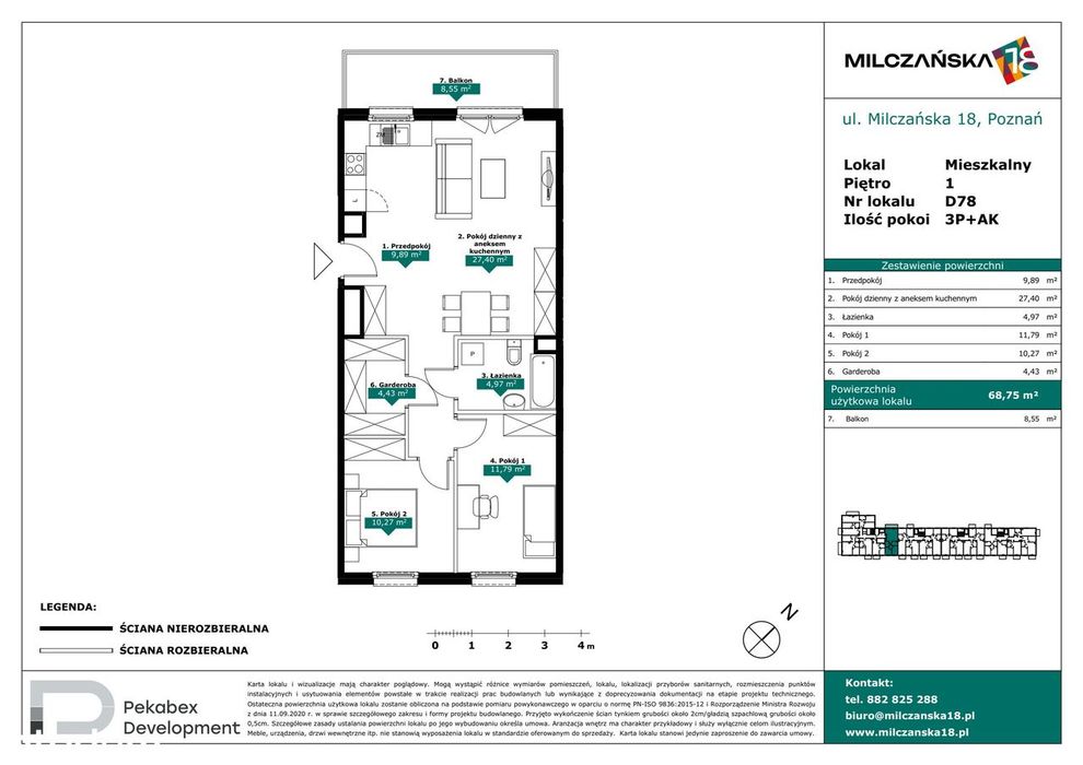 3-pokojowe mieszkanie 68m2 + balkon